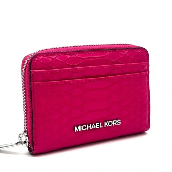 Michael Kors Medium ZA Card Case Wallet Snakeskin Electric Pink Multi - Picture 5 of 9